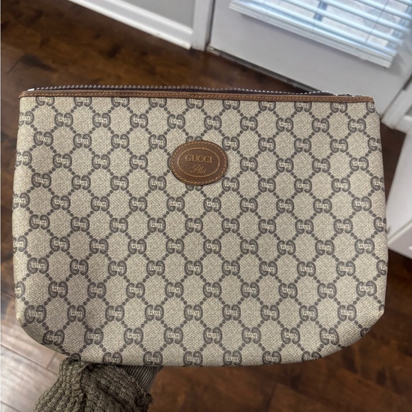 Gucci Handbags - Gucci Beige and Brown Monogram Clutch